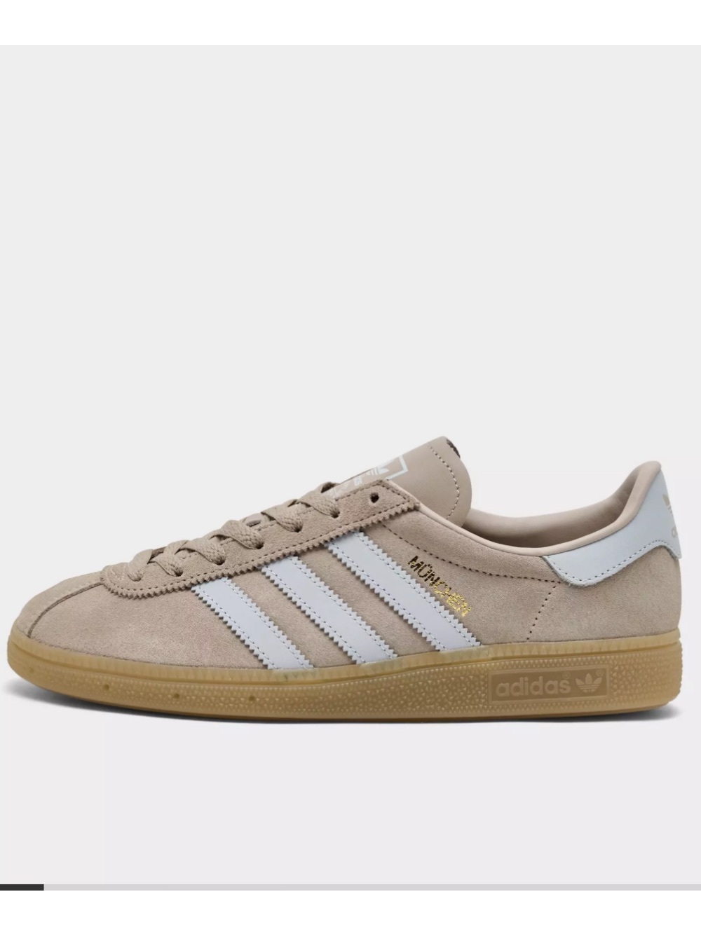 adidas Beige Suede Munchen Sneakers White Stripes - Picture 2 of 6
